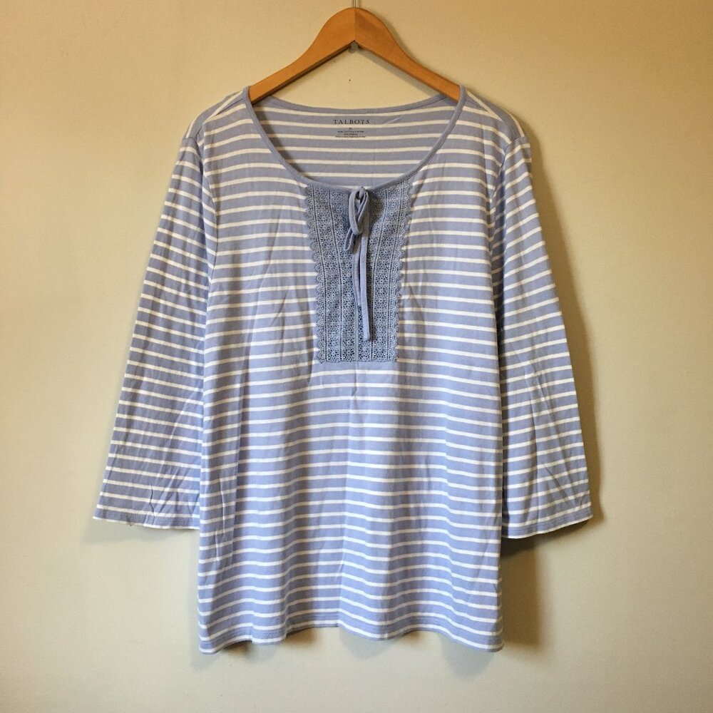 Coastal Blue & White Striped Long Sleeve Lace Up Top XL